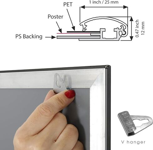 M&T Displays Snap Poster Frame 17x22 Inch Black 1" Aluminum Profile Front Loading Wall Mounting Photo Picture Document Certificate Sign Holder Mitered Corner Anti Glare Cover (2 pack) in Saudi Arabia