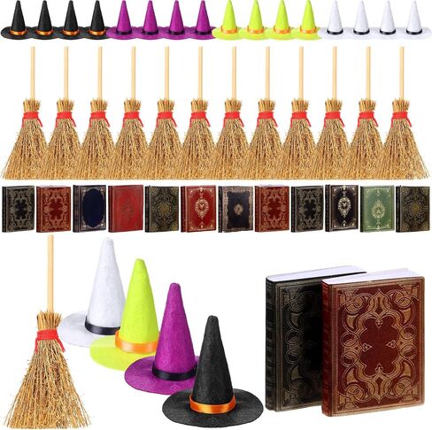 36 Pieces Mini Halloween Decorations 12 Mini Felt Witch Hats 12 Small Brooms 12 Miniature Dollhouse Books Tiny Witch Accessories Set for DIY Crafts Halloween Party Decor Supplies in Saudi Arabia
