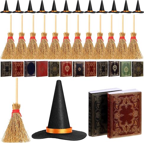 36 Pieces Mini Halloween Decorations 12 Mini Felt Witch Hats 12 Small Brooms 12 Miniature Dollhouse Books Tiny Witch Accessories Set for DIY Crafts Halloween Party Decor Supplies in Saudi Arabia