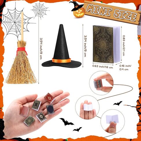 36 Pieces Mini Halloween Decorations 12 Mini Felt Witch Hats 12 Small Brooms 12 Miniature Dollhouse Books Tiny Witch Accessories Set for DIY Crafts Halloween Party Decor Supplies in Saudi Arabia