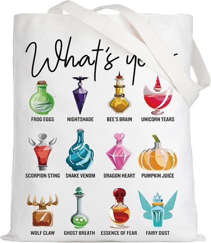 LEVLO Villains Poison Canvas Tote Bag What's Your Poison Witch Poison Shoulder Bag Villains Poison Merchandise in Saudi Arabia