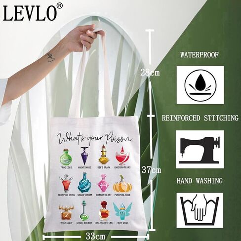 LEVLO Villains Poison Canvas Tote Bag What's Your Poison Witch Poison Shoulder Bag Villains Poison Merchandise in Saudi Arabia