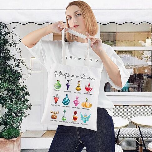 LEVLO Villains Poison Canvas Tote Bag What's Your Poison Witch Poison Shoulder Bag Villains Poison Merchandise in Saudi Arabia