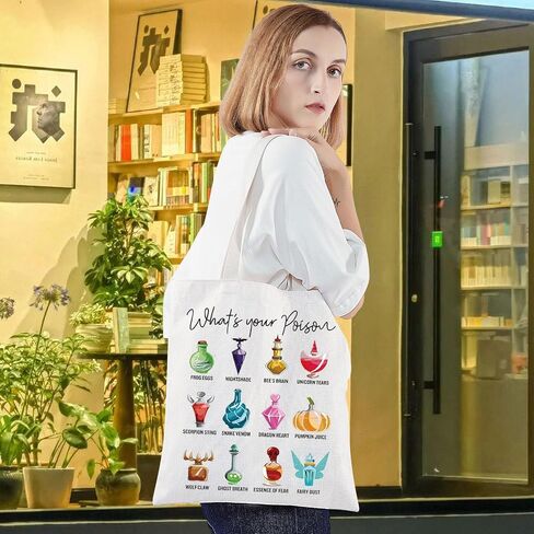 LEVLO Villains Poison Canvas Tote Bag What's Your Poison Witch Poison Shoulder Bag Villains Poison Merchandise in Saudi Arabia