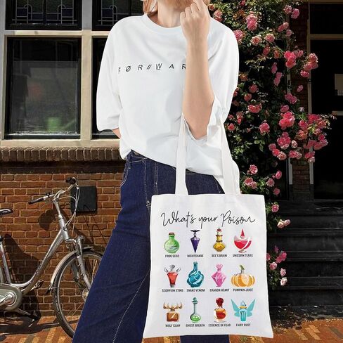 LEVLO Villains Poison Canvas Tote Bag What's Your Poison Witch Poison Shoulder Bag Villains Poison Merchandise in Saudi Arabia