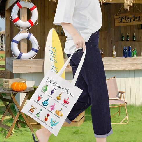 LEVLO Villains Poison Canvas Tote Bag What's Your Poison Witch Poison Shoulder Bag Villains Poison Merchandise in Saudi Arabia