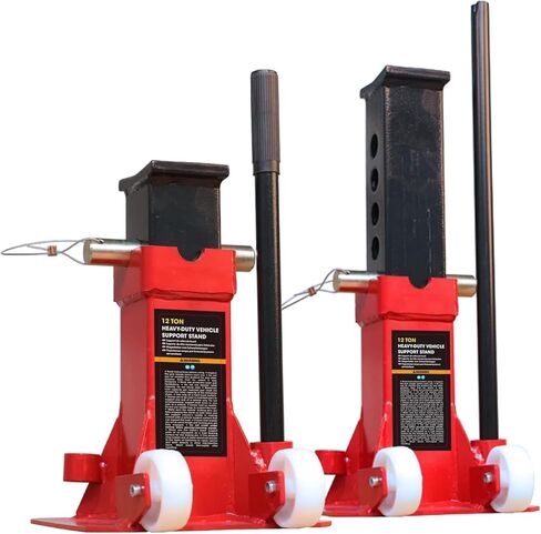 BIG RED Torin 12 Ton Heavy Duty Jack Stands: Pin Style Jack Stand with 2 Casters and Handle, Easily Portable Car Stand for Cars, SUVs, Truck and Pick Ups - Red in Kuwait
