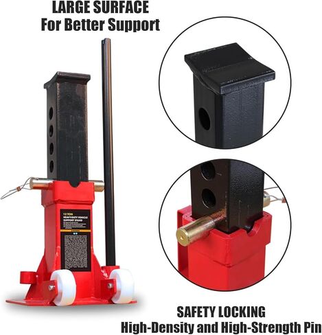 BIG RED Torin 12 Ton Heavy Duty Jack Stands: Pin Style Jack Stand with 2 Casters and Handle, Easily Portable Car Stand for Cars, SUVs, Truck and Pick Ups - Red in Kuwait