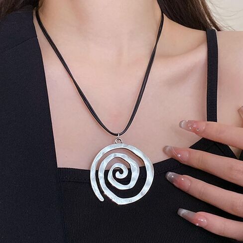 POYAMUSE Chunky Spiral Swirl Necklace - Aesthetic Grunge Jewelry for Trendy Looks, Boho Choker Necklace - Bohemia Jewelry for Women in Kuwait