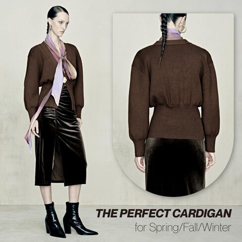 Women Knitted Cardigans Long Sleeve V-Neck Lightweight Sweater One Leaf Button Down Outwear in Kuwait