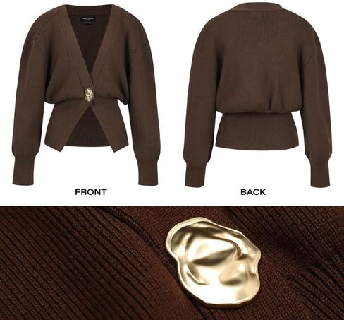 Women Knitted Cardigans Long Sleeve V-Neck Lightweight Sweater One Leaf Button Down Outwear in Kuwait