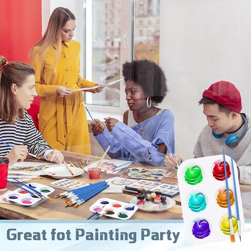Paint Brushes Palettes Set 100 Pcs Nylon Painting Brush 50 Pcs Round Paint Tray Palettes Plastic Pallets Nylon Hair Paintbrush for Acrylic Oil Watercolor Students Art Paint Party Supplies in Saudi Arabia