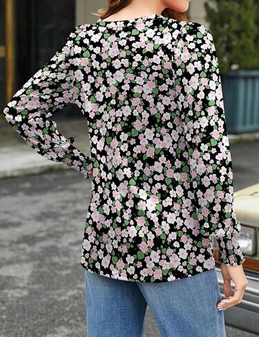 Bluetime Womens Puff Long Sleeve Dressy Casual Tops Trendy Office Work Shirts Keyhole V Neck Ruffled Blouses in Saudi Arabia