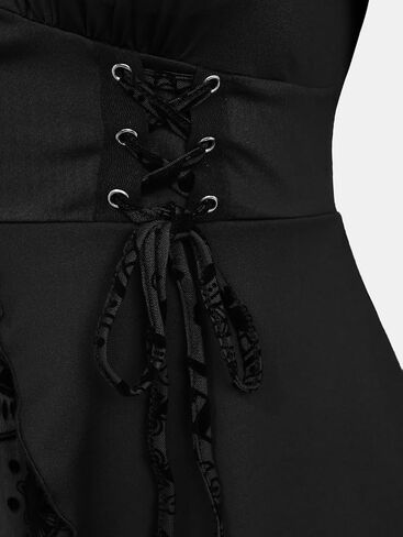 Rosegal Womens Plus Size Flocking Floral Figure Print Lace Up Ruched Ruffles Long Bell Sleeves Flowy 2 in 1 Top in Kuwait