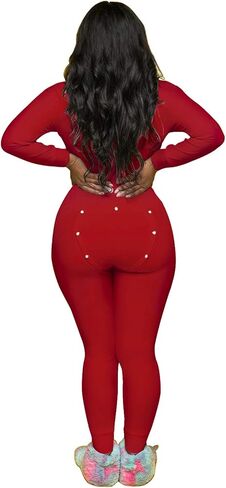 Women's Sexy Deep V Neck Jumpsuit Romper Butt Flap Pajamas Bodycon Bodysuit Long Sleeve One Piece Overall Sleepwear in Kuwait
