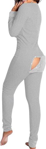 Women's Sexy Deep V Neck Jumpsuit Romper Butt Flap Pajamas Bodycon Bodysuit Long Sleeve One Piece Overall Sleepwear in Kuwait