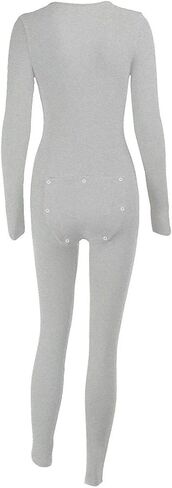 Women's Sexy Deep V Neck Jumpsuit Romper Butt Flap Pajamas Bodycon Bodysuit Long Sleeve One Piece Overall Sleepwear in Kuwait