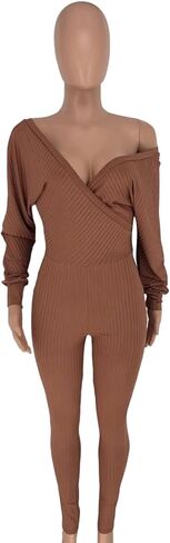 بذلة نسائية مثيرة من Ophestin برقبة على شكل حرف V وأكمام طويلة ومتماسكة ومضلعة in Kuwait