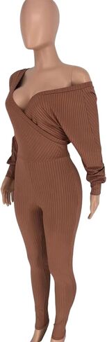 بذلة نسائية مثيرة من Ophestin برقبة على شكل حرف V وأكمام طويلة ومتماسكة ومضلعة in Kuwait