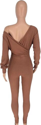 بذلة نسائية مثيرة من Ophestin برقبة على شكل حرف V وأكمام طويلة ومتماسكة ومضلعة in Kuwait