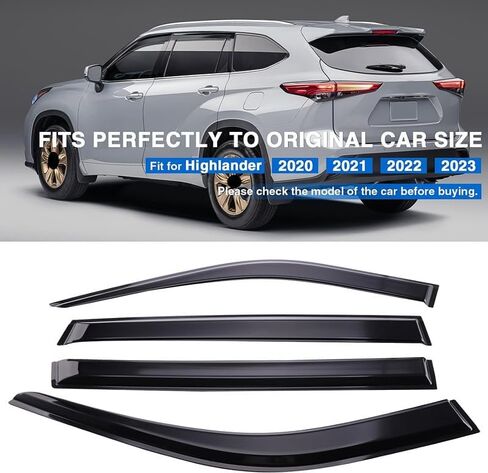 MotorFansClub 4 قطع أقنعة نافذة تناسب هايلاندر 2020 2021 2022 2023 2024 L LE XLE XSE هجين بلاتيني محدود، شريط على واقيات المطر خارج جبل تنفيس حاجب الرياح تنفيس ظلال سوداء in Saudi Arabia