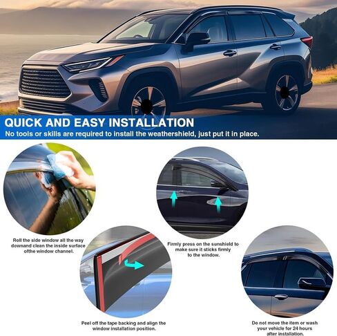 MotorFansClub 4 قطع أقنعة نافذة تناسب هايلاندر 2020 2021 2022 2023 2024 L LE XLE XSE هجين بلاتيني محدود، شريط على واقيات المطر خارج جبل تنفيس حاجب الرياح تنفيس ظلال سوداء in Saudi Arabia