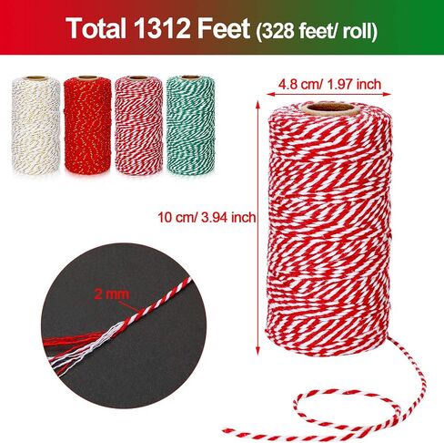 4 Rolls 1312 Feet Christmas Baker Twine Christmas Wrapping Twine Gift Packing Rope for Christmas DIY Supplies (Classic Colors) in Kuwait