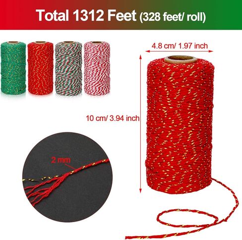 4 Rolls 1312 Feet Christmas Baker Twine Christmas Wrapping Twine Gift Packing Rope for Christmas DIY Supplies (Classic Colors) in Kuwait