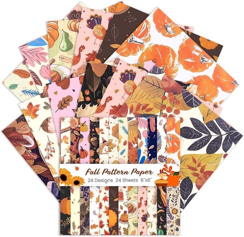 24 Designs Fall Scrapbook Paper, 6 Inch Thanksgiving Day Pattern Paper Single-Sided Pumpkin Maple Leaves Craft Origami Paper for Card Making DIY Background Junk Journal Party Decor in Saudi Arabia