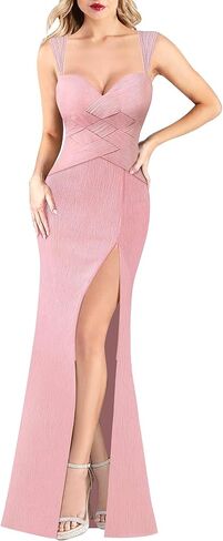 فستان VFSHOW نسائي رسمي للحفلات الراقصة مثير بفتحة رقبة على شكل قلب بدون ظهر مكشكش فستان ماكسي 2024 مجعد بحزام عريض فتحة عالية ثوب مسائي in Kuwait