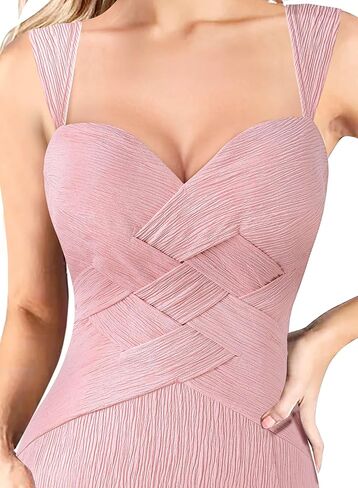 فستان VFSHOW نسائي رسمي للحفلات الراقصة مثير بفتحة رقبة على شكل قلب بدون ظهر مكشكش فستان ماكسي 2024 مجعد بحزام عريض فتحة عالية ثوب مسائي in Kuwait