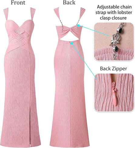 فستان VFSHOW نسائي رسمي للحفلات الراقصة مثير بفتحة رقبة على شكل قلب بدون ظهر مكشكش فستان ماكسي 2024 مجعد بحزام عريض فتحة عالية ثوب مسائي in Kuwait