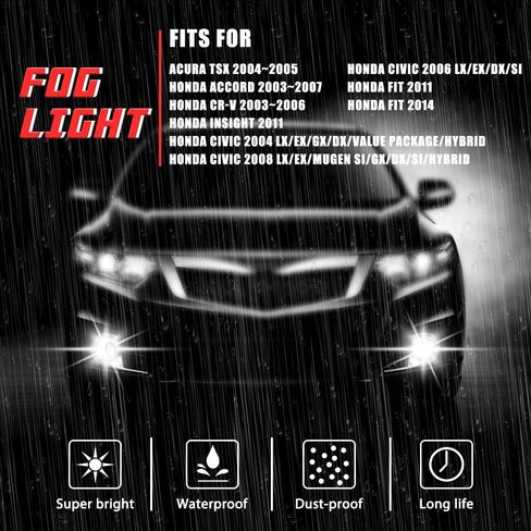 Driving Fog Lights Lamps Replacement for Honda Accord 2003-2007 Sedan JDM Japan style full kit 4 Door Only Rare with H11 12V 55W Halogen Bulbs & Wiring Harness Kit (Clear Lens) in Saudi Arabia