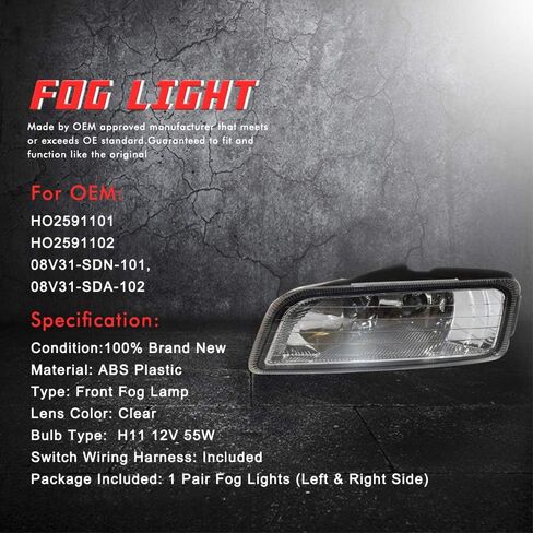 Driving Fog Lights Lamps Replacement for Honda Accord 2003-2007 Sedan JDM Japan style full kit 4 Door Only Rare with H11 12V 55W Halogen Bulbs & Wiring Harness Kit (Clear Lens) in Saudi Arabia