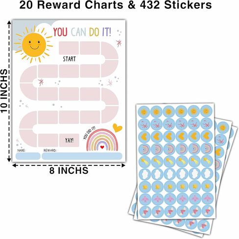 Sun Rainbow Theme Reward Chart, 10 Kids Behavior Charts with 216 Round Stickers, Sticker Incentive Responsibility Chart for Teens Kids Toddler Homework Assignments Attendance-A05 in Saudi Arabia