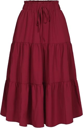 BARASA Summer Women's Midi Skirts Boho High Elastic Waist Fake Drawstring Floral Print A line Casual Cute Skirt D626 in Saudi Arabia