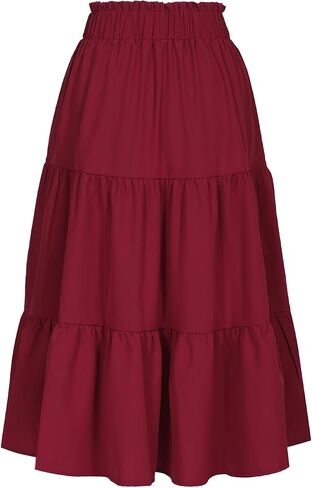 BARASA Summer Women's Midi Skirts Boho High Elastic Waist Fake Drawstring Floral Print A line Casual Cute Skirt D626 in Saudi Arabia