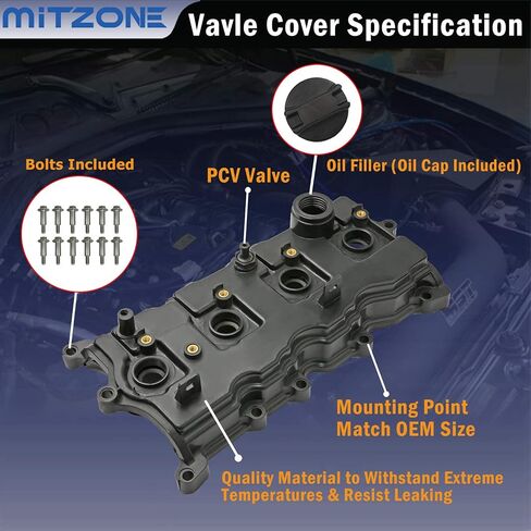Engine Valve Cover Kit w/Gaskets & Spark Plug Tube Seals Set, Oil Filler Cap, PCV Valve, Bolts Compatible with 2002-2006 Nissan Altima Sentra 2.5L (Replaces#13264-3Z001 13264 3Z001 264-982) in Saudi Arabia