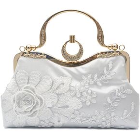 Women Evening Bag Floral Embroidery Clutch Bag Vintage Handbag Bridal Wedding Purse Elegant Shoulder Bag