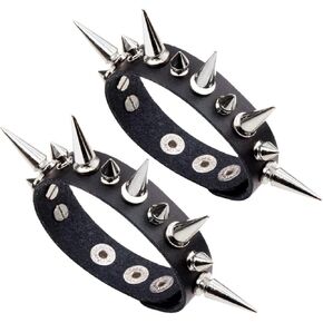 Punk Spike Bracelet for Men Women Leather Rivet Bracelet with Snap Button Adjustable