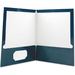 Universal 56418 Laminated Two-Pocket Folder, Cardboard Paper, Navy, 11 x 8 1/2, 25/Box