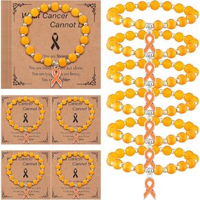 Tondiamo 24 Pcs Orange Leukemia Awareness Bracelets Set Include 12 Awareness Beaded Bracelets 12 Inspirational Cards Cancer Awareness Gift for Women Cancer Survivor Public Social Charity Welfare Event