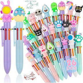 26 Pack Multicolor Pen in one - 6-in-1, Fun Pens for Kids,Cute Animals Multicolor Pens for Kids, Suitable for Office School Supplies Students Children Gift,Kids Party Favors