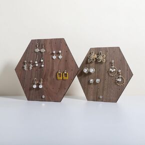 GemeShou Hexagonal Earring Organizer stand, Walnut Plywood Jewelry Display Board for Hanging earring studs, Perfect for Storing and Showcasing Your Jewelry Collection【Set of Two Size】