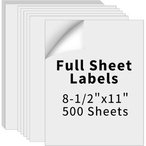 8.5" x 11" Full Sheet Label Sticker Paper for Laser & Inkjet Printers,Self Adhesive Printer Paper Shipping Labels,Printable White Matte Mailing Label Stickers(500 Sheets,500 Labels)