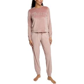 Juicy Couture Women's 2 Piece Velvet Fleece Long Sleeve Pullover Top and Pants Lounge Sleepwear Set