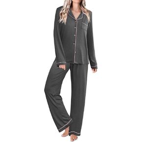 Ekouaer Pajamas for Women Button Down Pj Shirt and Pants Set Long Sleeve Lounge Set Soft 2 Piece Sleepwear S-XXL