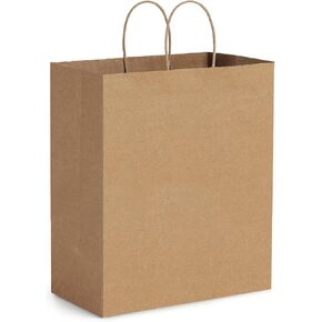 BagDream 10x6 3/4x12 Paper Bags 50Pcs Brown Paper Bags with Handles, Kraft Shopping Bags, Merchandise Retail Bags, To Go Bags for Takeout Containers, Wider-gusset Recycled Paper Gift Bags Bulk