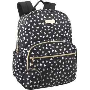 Jessica Simpson Women’s Designer Laptop Backpack with Side Pockets, Wallet | 2 Piece Backpack Change Purse Set for Women (Black & White Hearts), Large