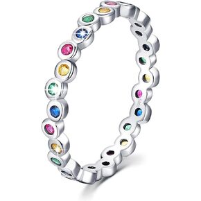 S925 Sterling Silver Rainbow Eternity Thumb Rings for Women Dainty Colorful AAA Cubic Zirconia Birthstone Stackable Ring for Mom Jewelry Birthday Graduation Gifts for Her Rings
